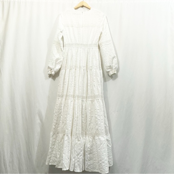 Annah Hariri Boho Modest Lace Tiered Long Sleeve Maxi Dress in White - Picture 5 of 9